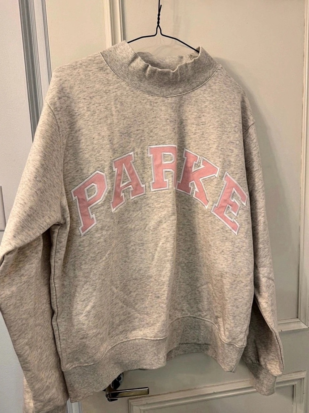 Parke Varsity Mockneck Sweatshirt in Gray & Pink